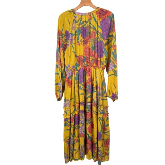 Current Air Marigold Floral Maxi Dress V-Neck womens size large long sleeve new - Picture 14 of 15